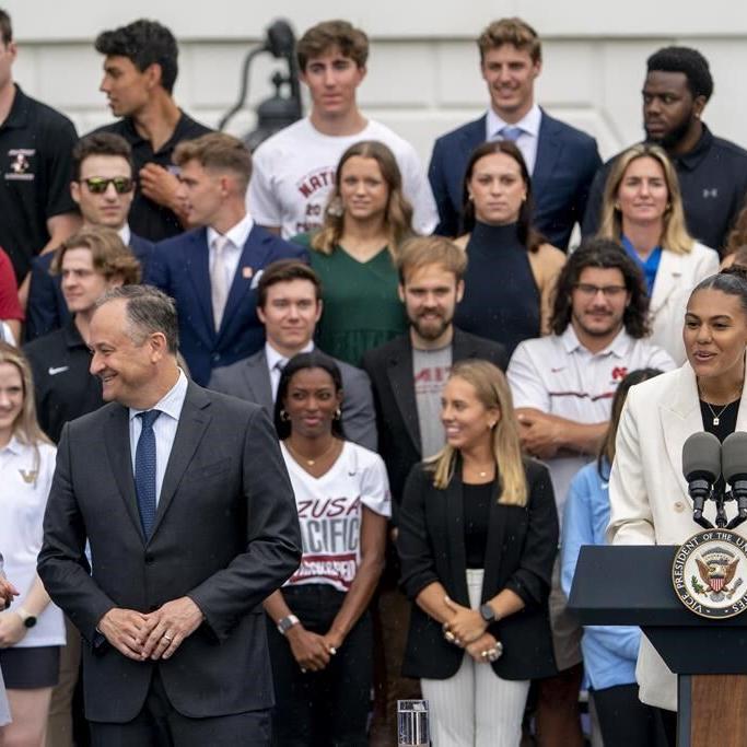 NCAA champion athletes go to White House, where Vice President Kamala Harris celebrates them